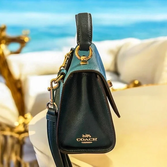 Rare! COACH Tilly Satchel 23 in Turquoise/Teal Colorblock - Picture 6 of 12